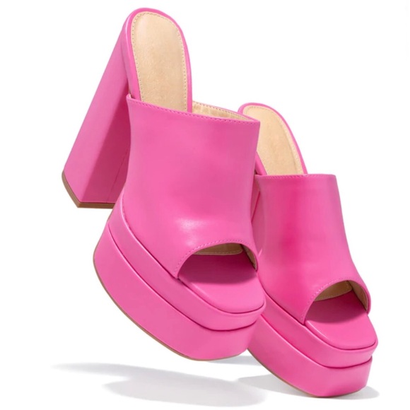 !! NEW !! Platform Block Heel Mules in Pink - Picture 5 of 9